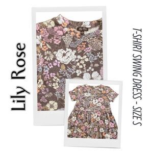 Lily Rose Women T-Shirt Swing Dress Grey Floral Print Size S